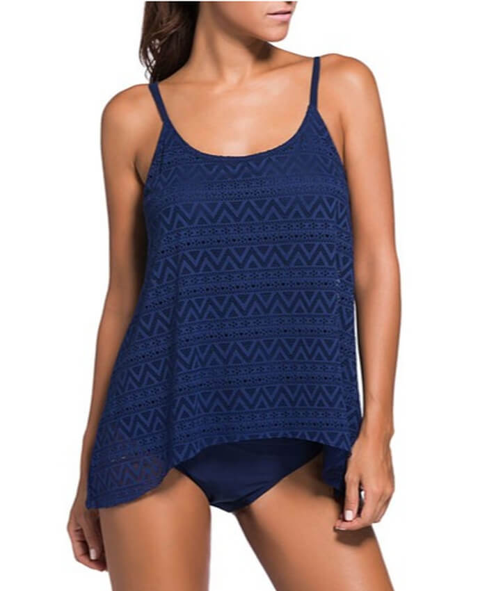 Lace Panel Open Back Tankini Set
